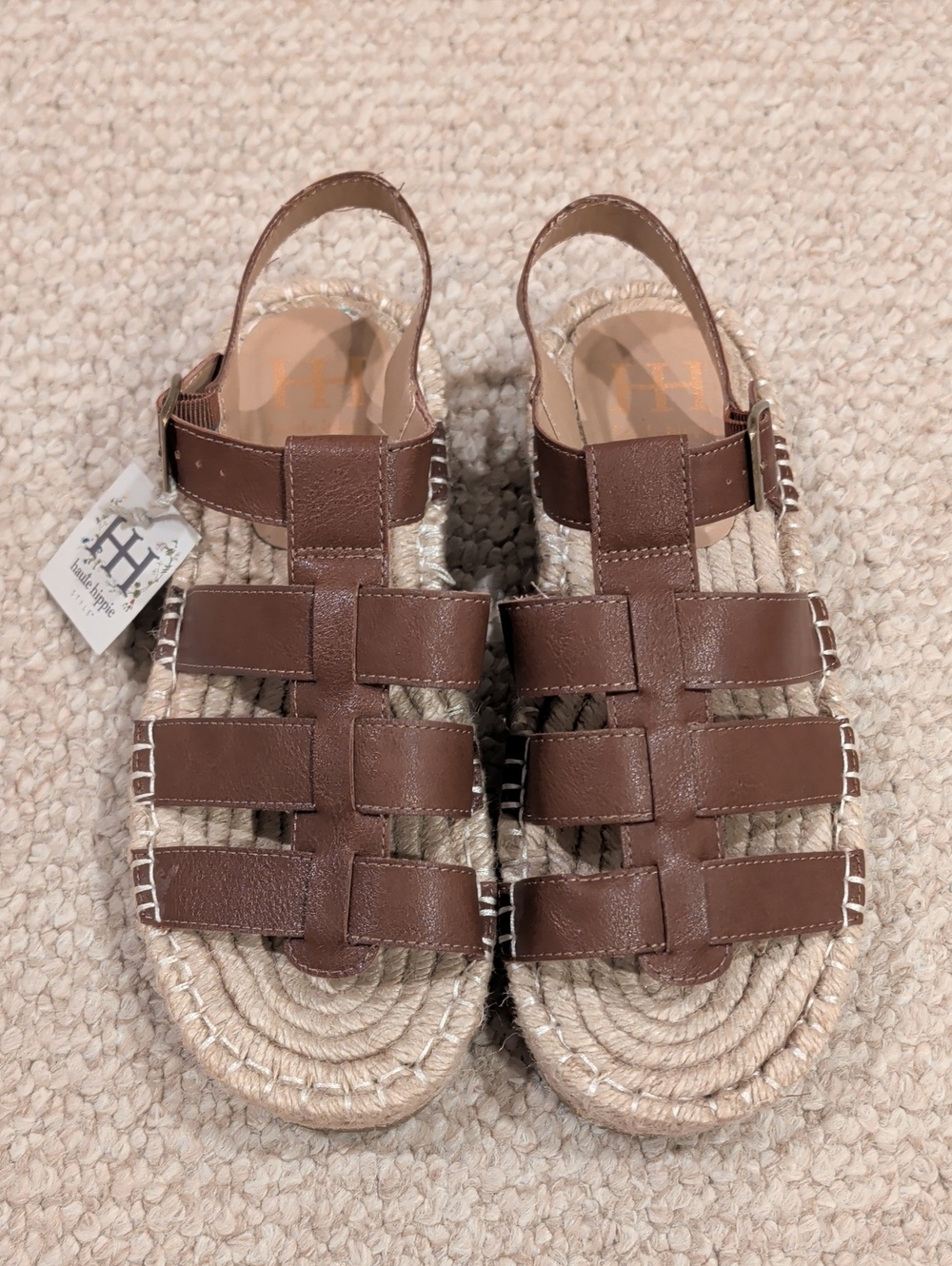 Haute Hippie strappy flat espadrille sandals in tan with a jute-wrapped sole